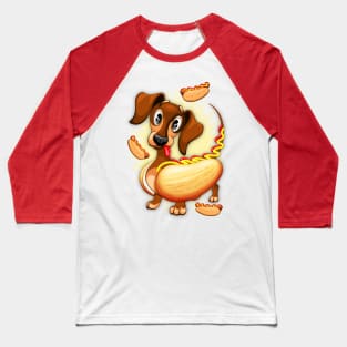 Dachshund Hot Dog Cute and Funny Character Baseball T-Shirt